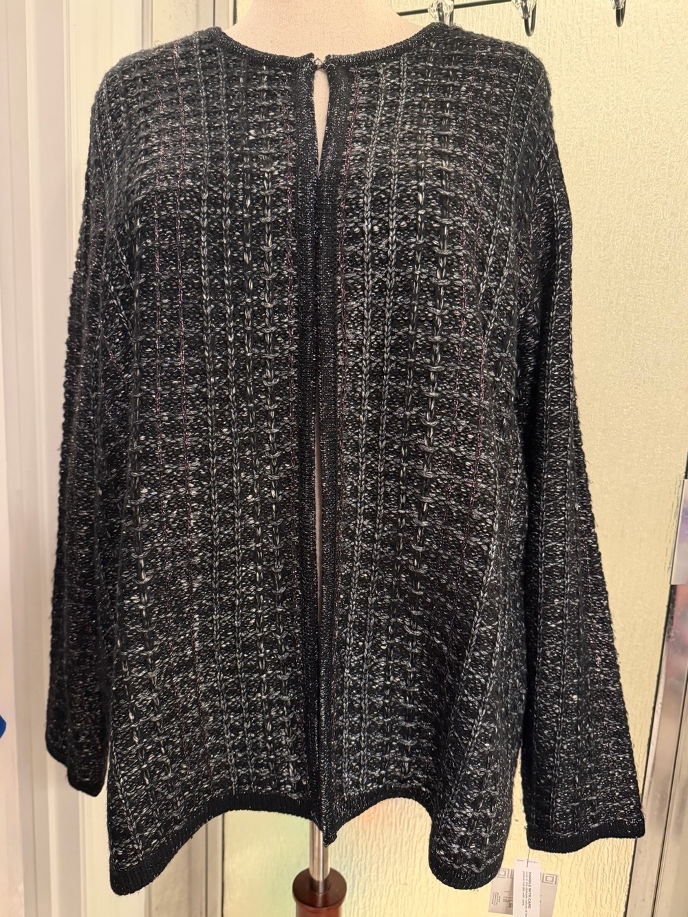 Liz Claiborne Black Textured Open Cardigan w/Subtle Silver Thread 2X $30 BNWT